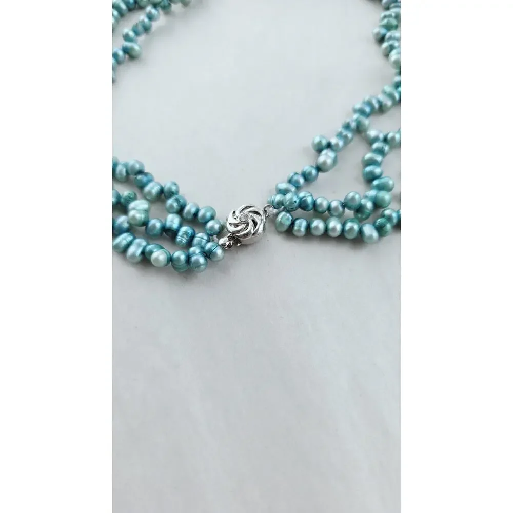 Genuine rice Pearl 3 strand Choker Necklace 16